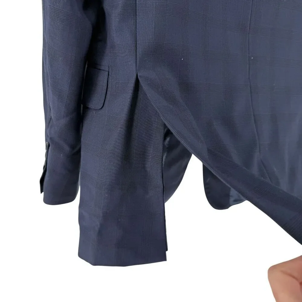 Ermenegildo Zenga Sport Coat Size 40 Slim Fit Navy Blue Plaid Traveller 5362